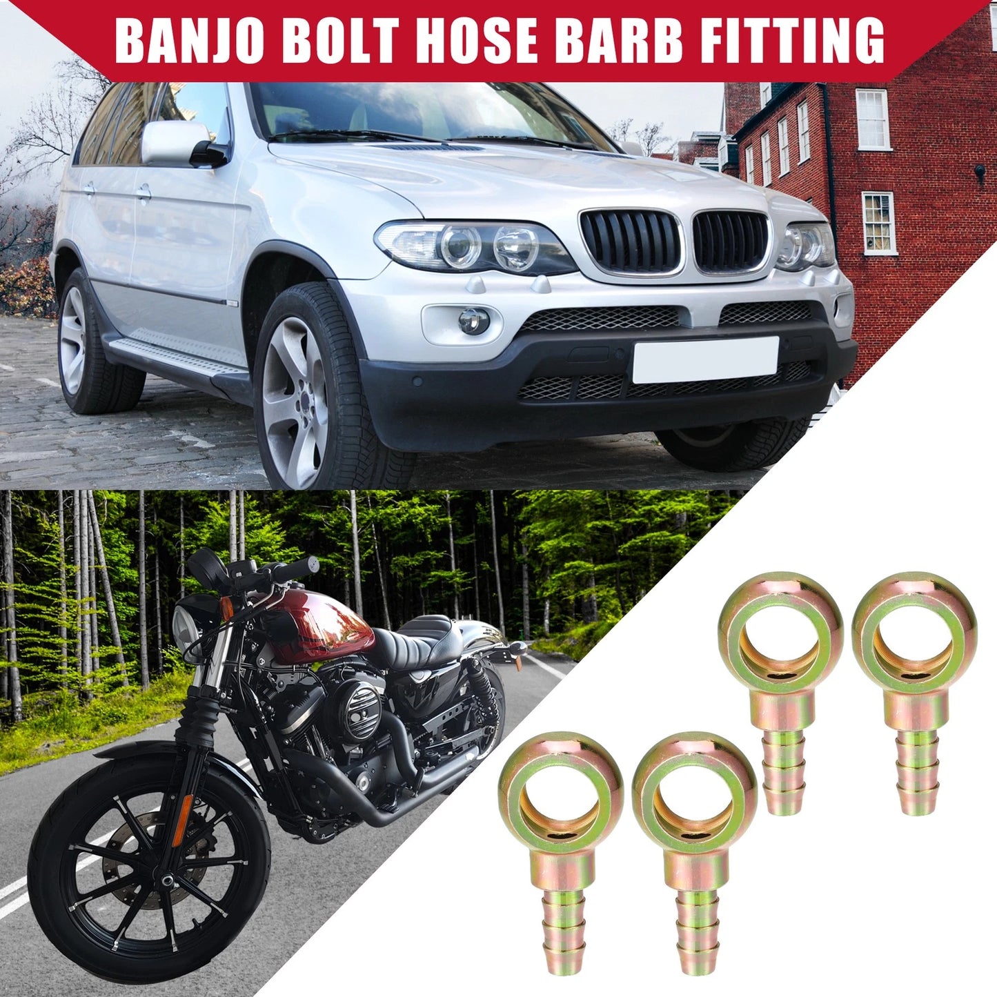 Banjo Bolt Hose Barb Fitting / 4 x / Banjo Bolt Hose Barb Fitting for Car