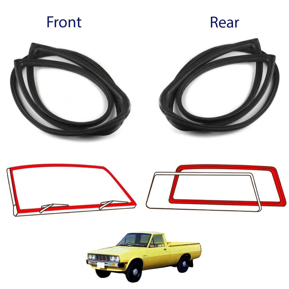 Windshield Glass Rubber Front+Rear Fits Mitsubishi L200 Express UTE 1978-86 D01