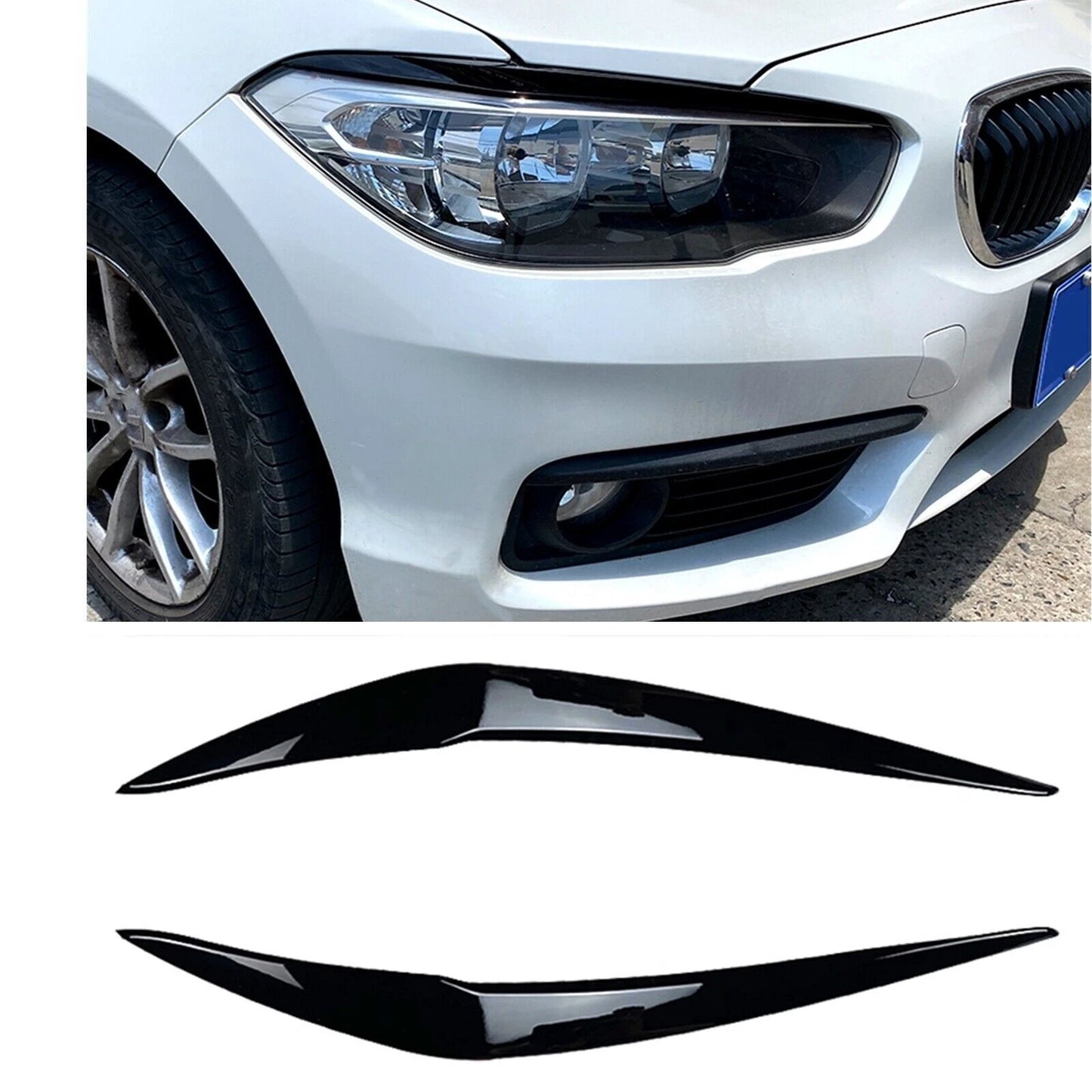 2 x Headlight Eyelid Trim Covers Gloss Black for BMW F20 F21 (2015-2019)