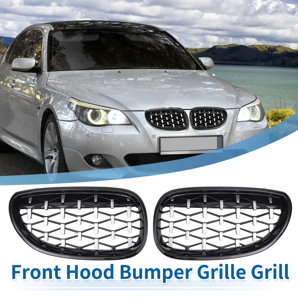 Front Hood Bumper Grille Grill Diamond Star for BMW 5 Series (2004-2009)