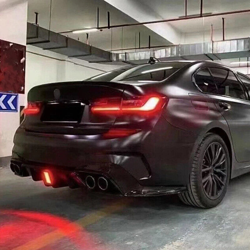 Gloss Black Rear Bumper Lip Diffuser with Lights for BMW 3 Series G20 (2019-2022)