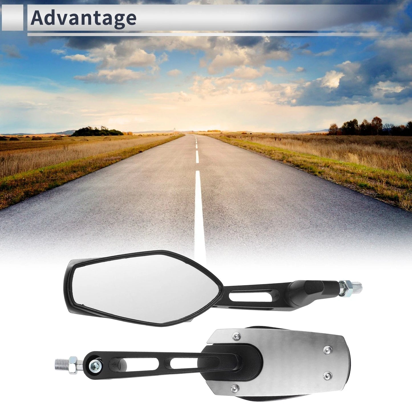 M8/M10 Motorcycle Rear View Mirrors - Handlebar Mirrors Aluminum Black Silver Tone