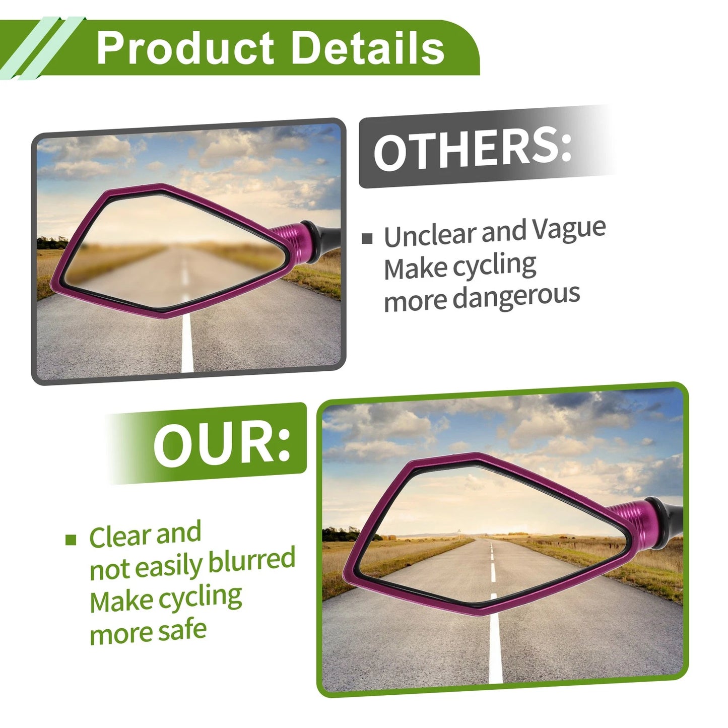 M10x1.25 Rear View Mirrors Polygonal Shape Purple Iron Plastic for Motorcycle