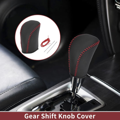 Car Gear Shift Knob Cover for Subaru Forester (2006-2012) Black Red Faux Leather