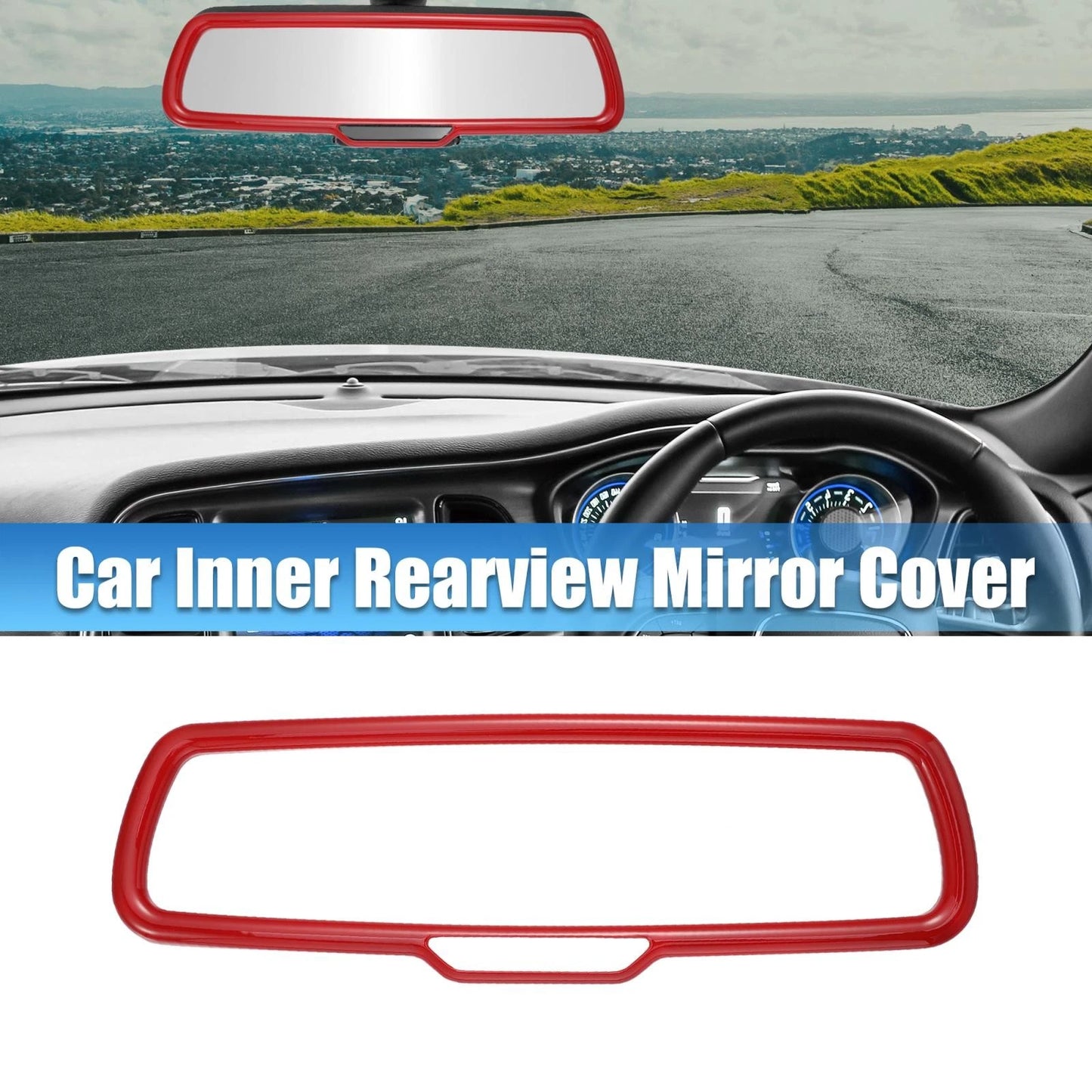 Interior Rearview Mirror Cover Trims ABS Red for Dodge Challenger (2015-2020)