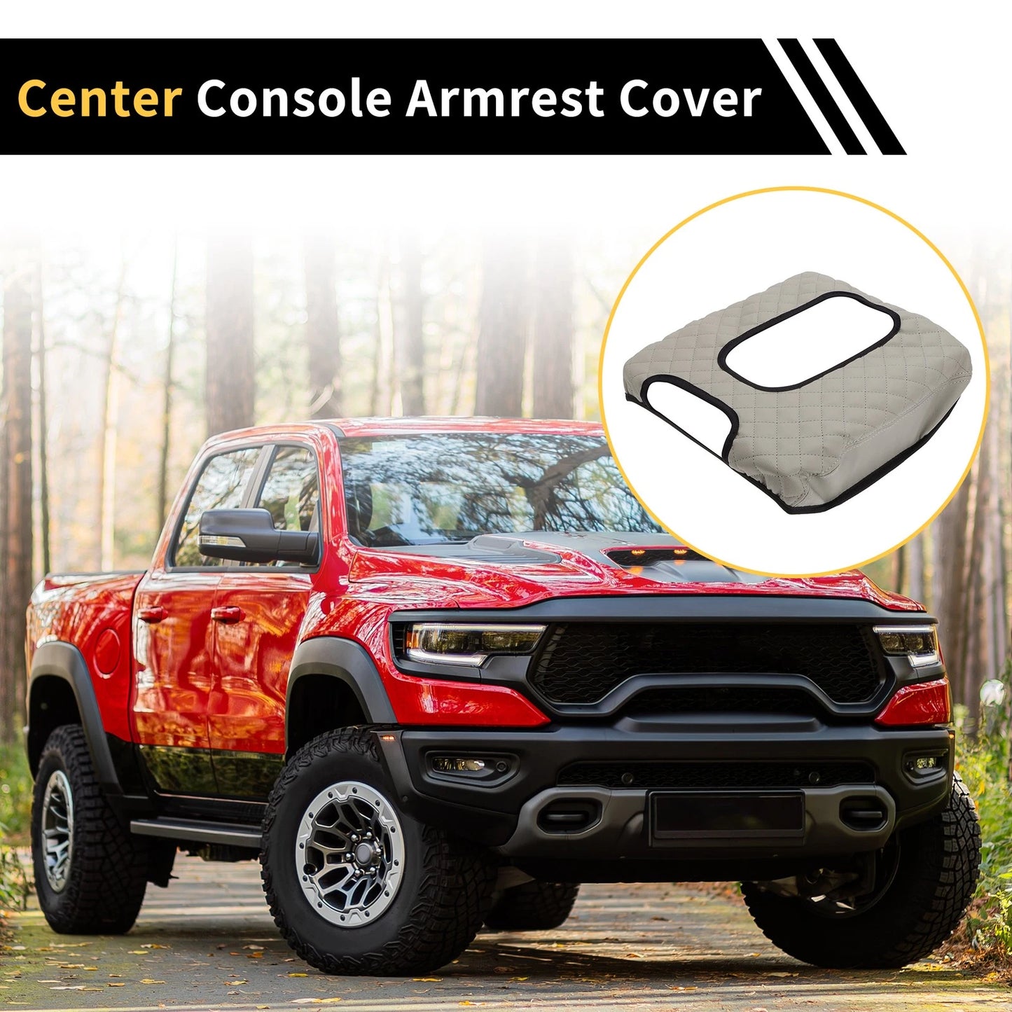 Arm Rest Cover for GMC Microfiber Leather Diamond Grid Pattern Grey