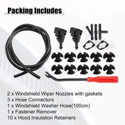1 Set Front Windshield Washer Nozzle Kit for Dodge RAM with 1M Hose