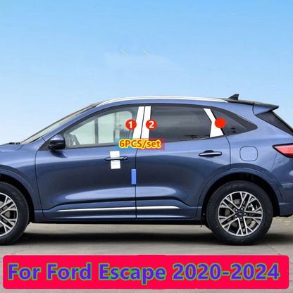 6x Stainless Window Center Post Pillar Cover Trim Ford Escape (2020–2024)