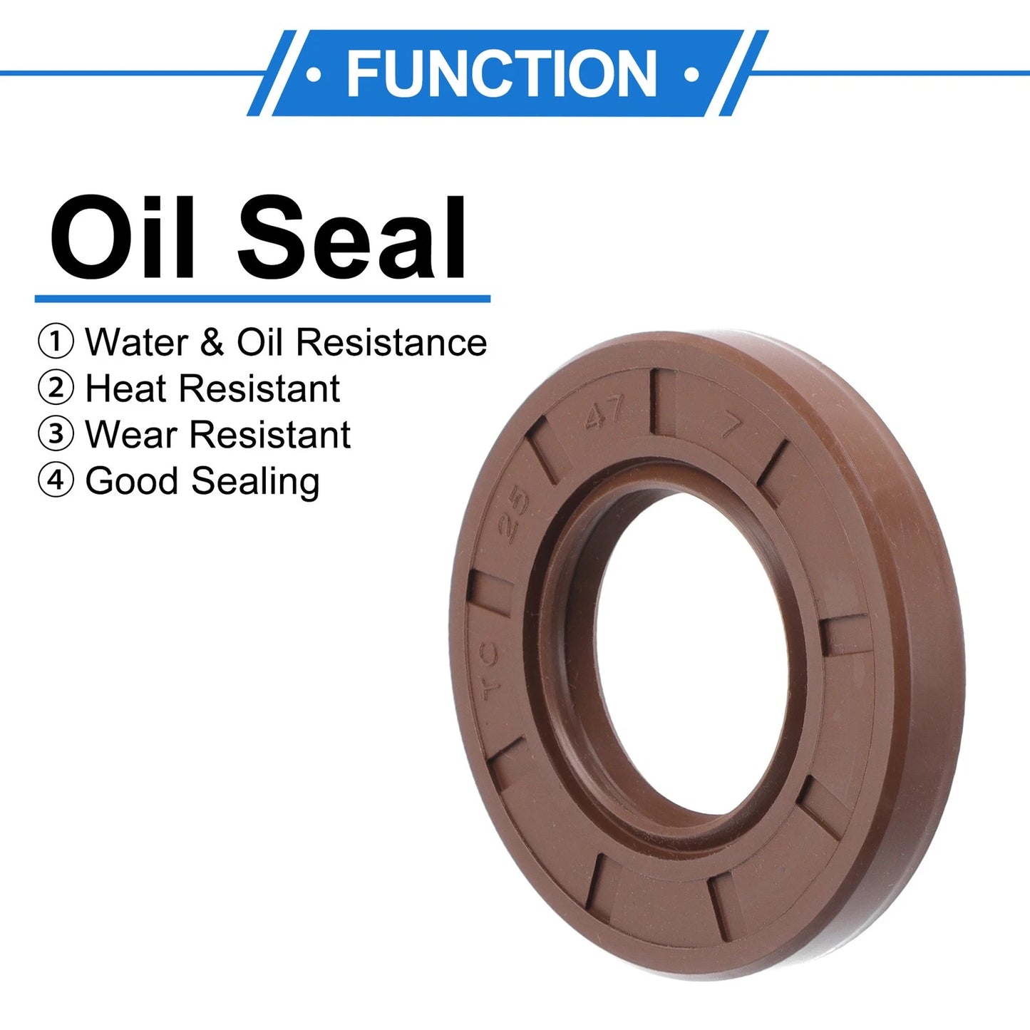 Oil Seal 2 x Seal Ring Rotary Shaft Seal FKM Rubber 25x47x7mm Brown