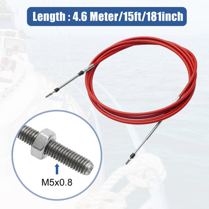 2pcs 15ft 4.6m Marine Throttle Shift Control Box Cable Red Steel