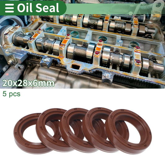 Oil Seal 20x28x6mm Seal Ring Rotary Shaft Seal FKM Brown 5 Pcs