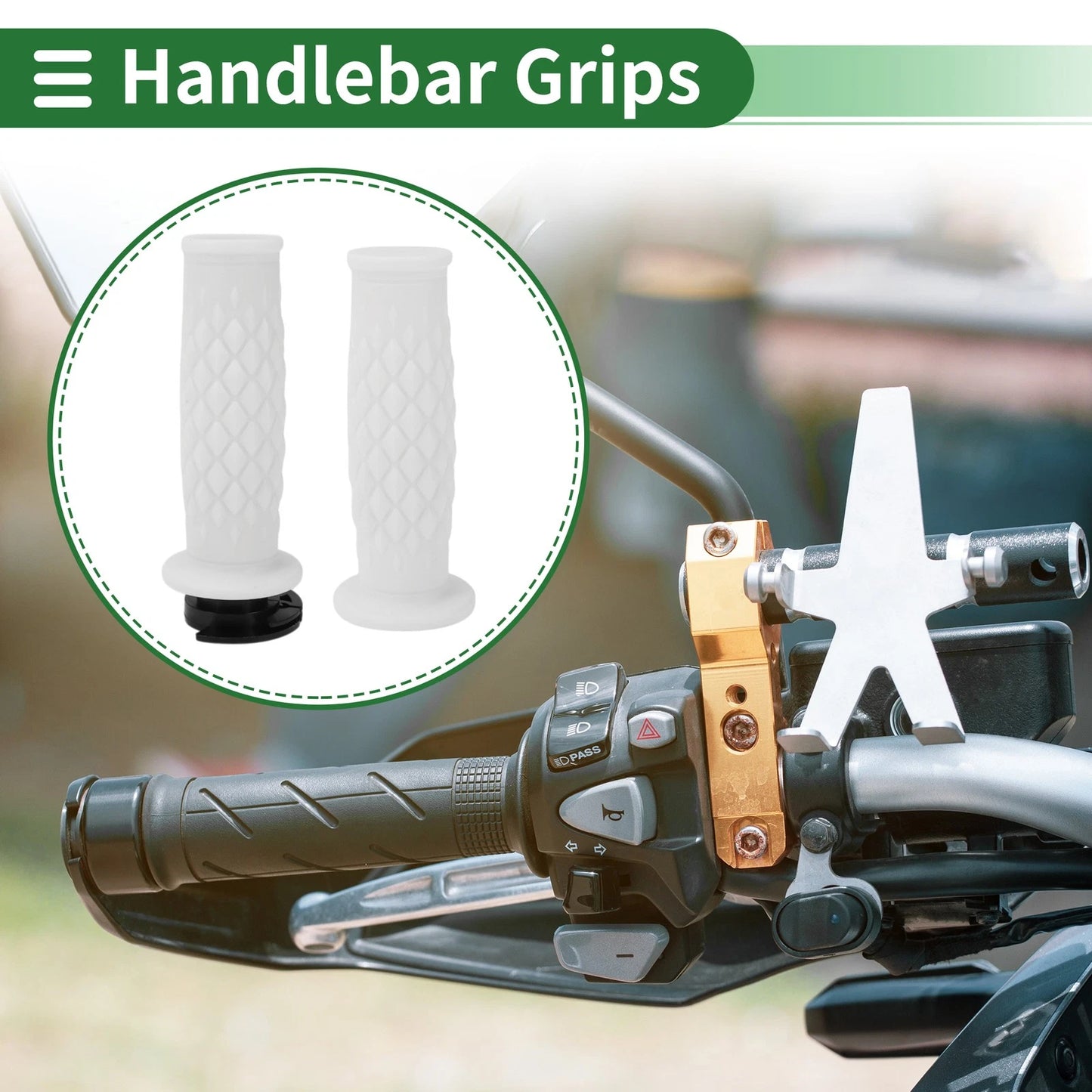 7/8" 22mm 2 x Handlebar Grips TPU White Rhombus for Motorcycle