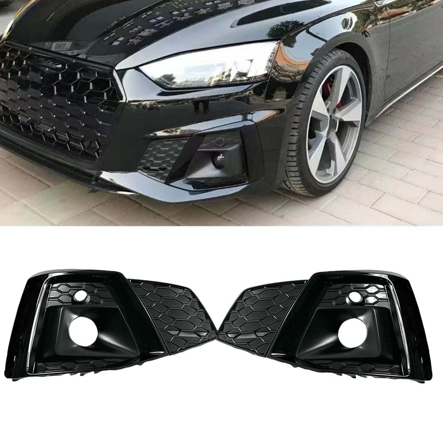 2 x Front Fog Light Covers for Audi A5 S5 (2021-2024) Black Trim