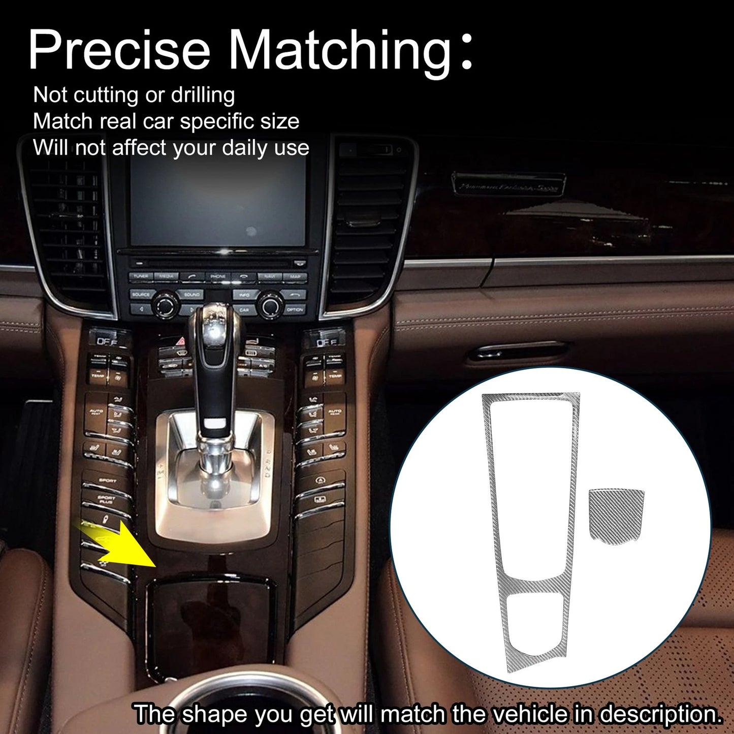 ABS Gear Shift Knob Cover Sticker for Porsche Panamera (2010-2016) Silver Tone