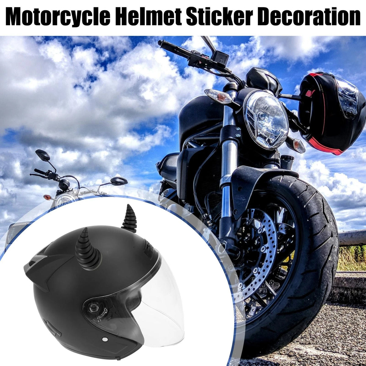 2 x Helmet Threaded Bull Horn Decoration Suction Cup Black for Car/Motorcycle