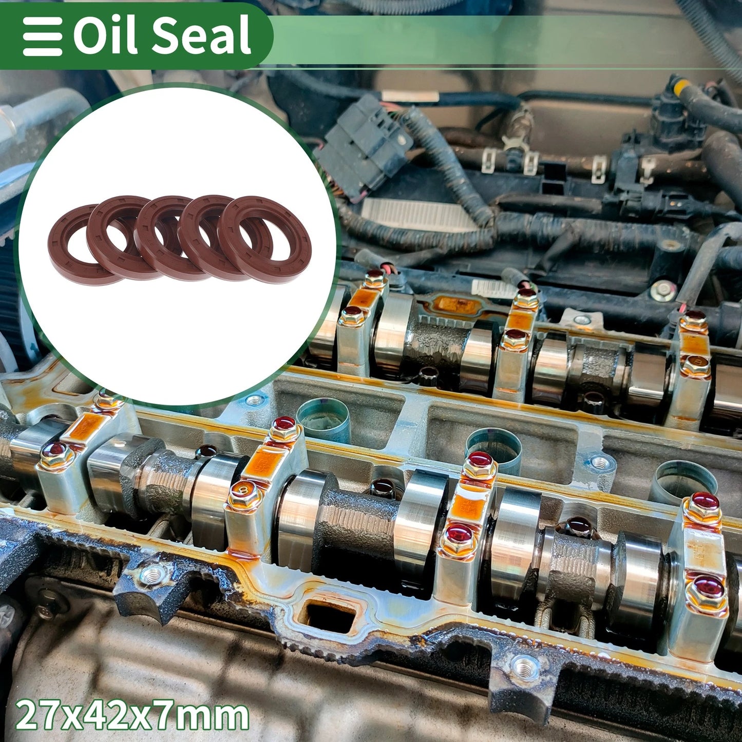 Oil Seal 27x42x7mm Seal Ring Rotary Shaft Seal FKM Rubber 5 Pcs for Cars