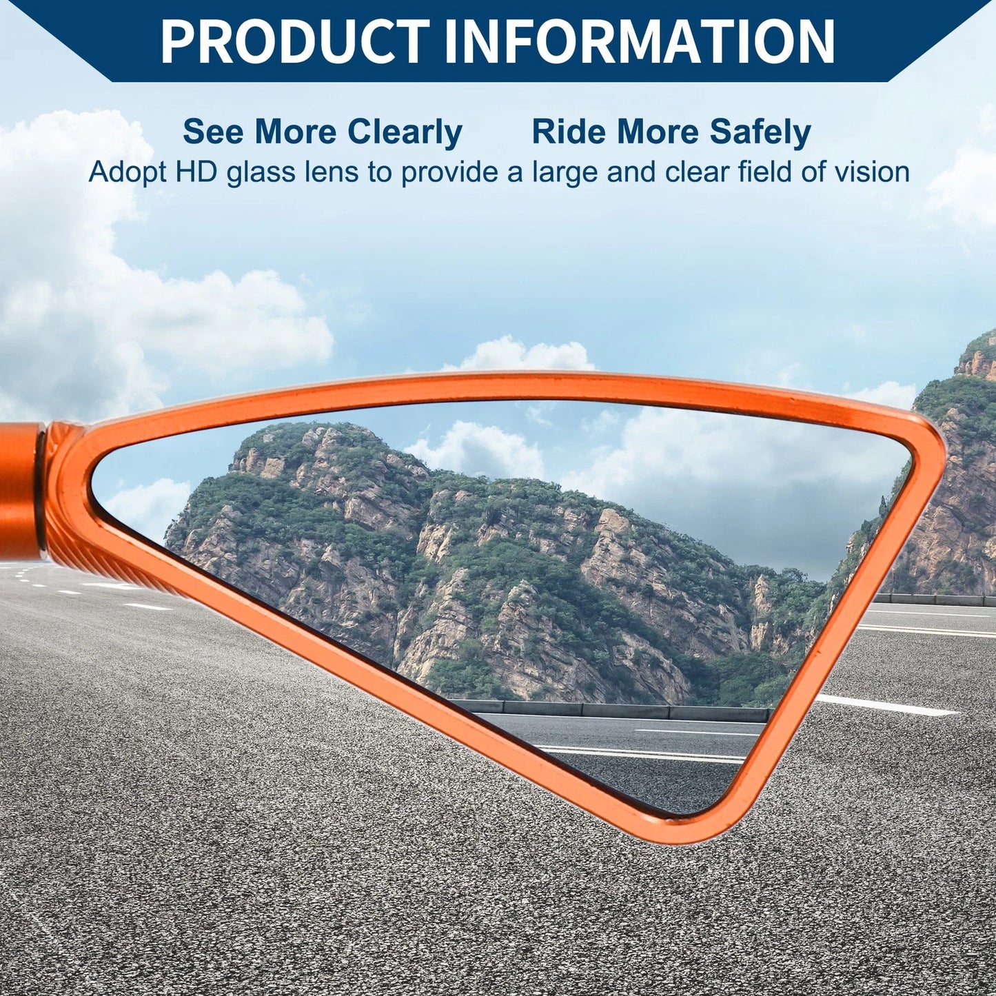 M8/M10 Rear View Mirrors Triangle Shape Orange Aluminum Alloy for Motorcycle