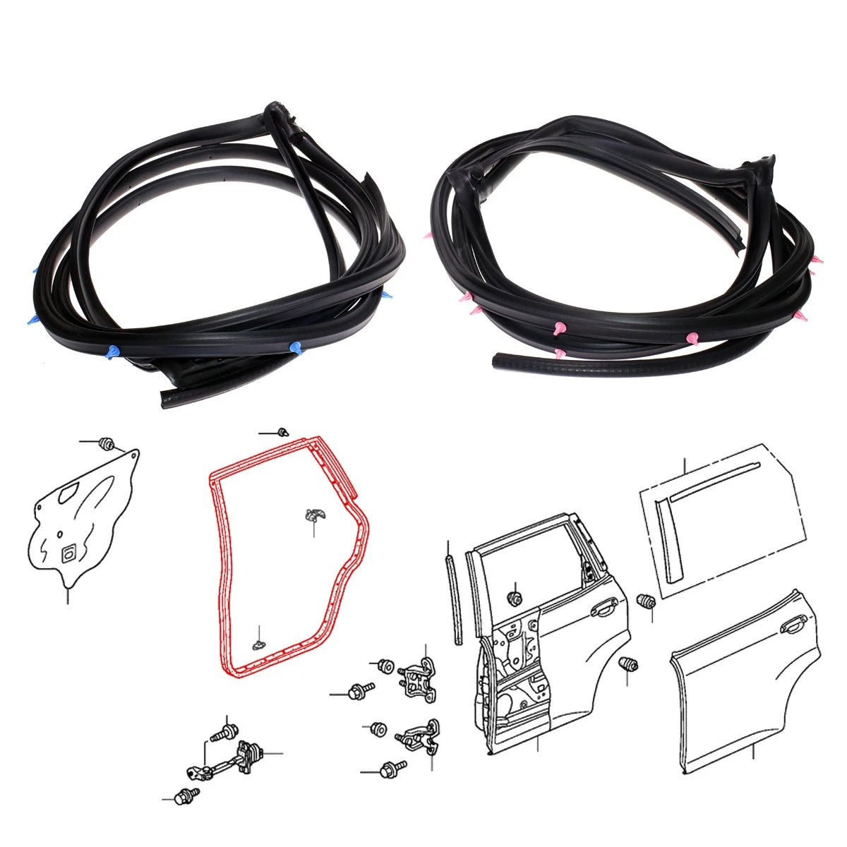 Rear Door Weatherstrip Set for Honda Fit Jazz Hatchback 2004-2006