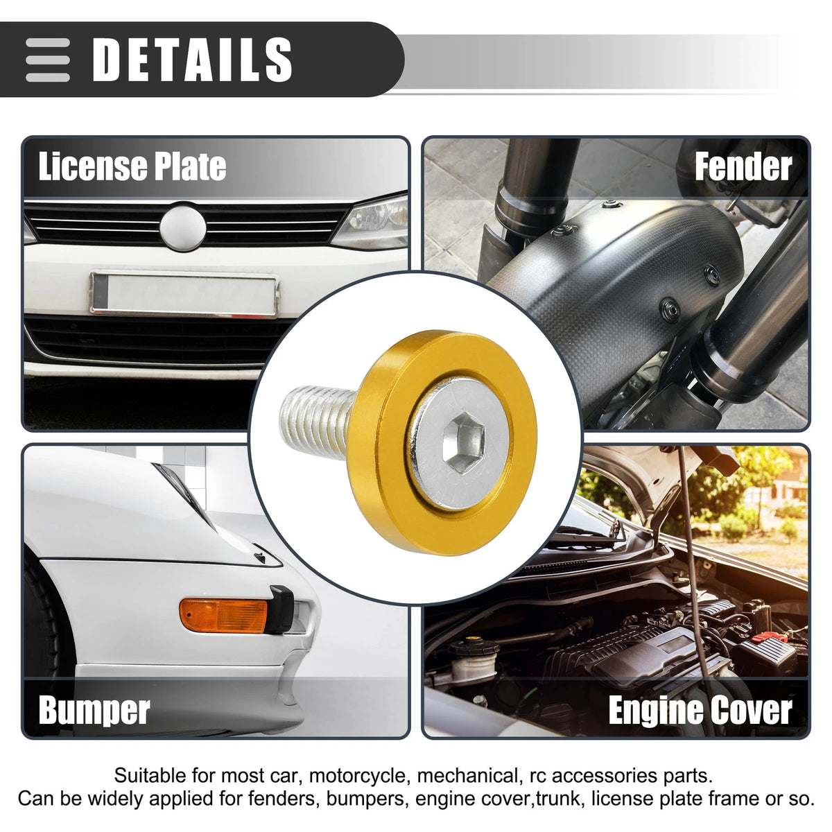 Finishing Countersunk Washers Dress Up Tool Kit Gold Tone for Car Motorcycle