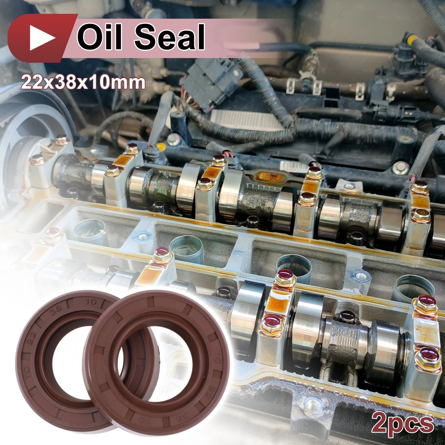 Oil Seal 2 x 22x38x10mm Brown Seal Ring Rotary Shaft Seal FKM Rubber