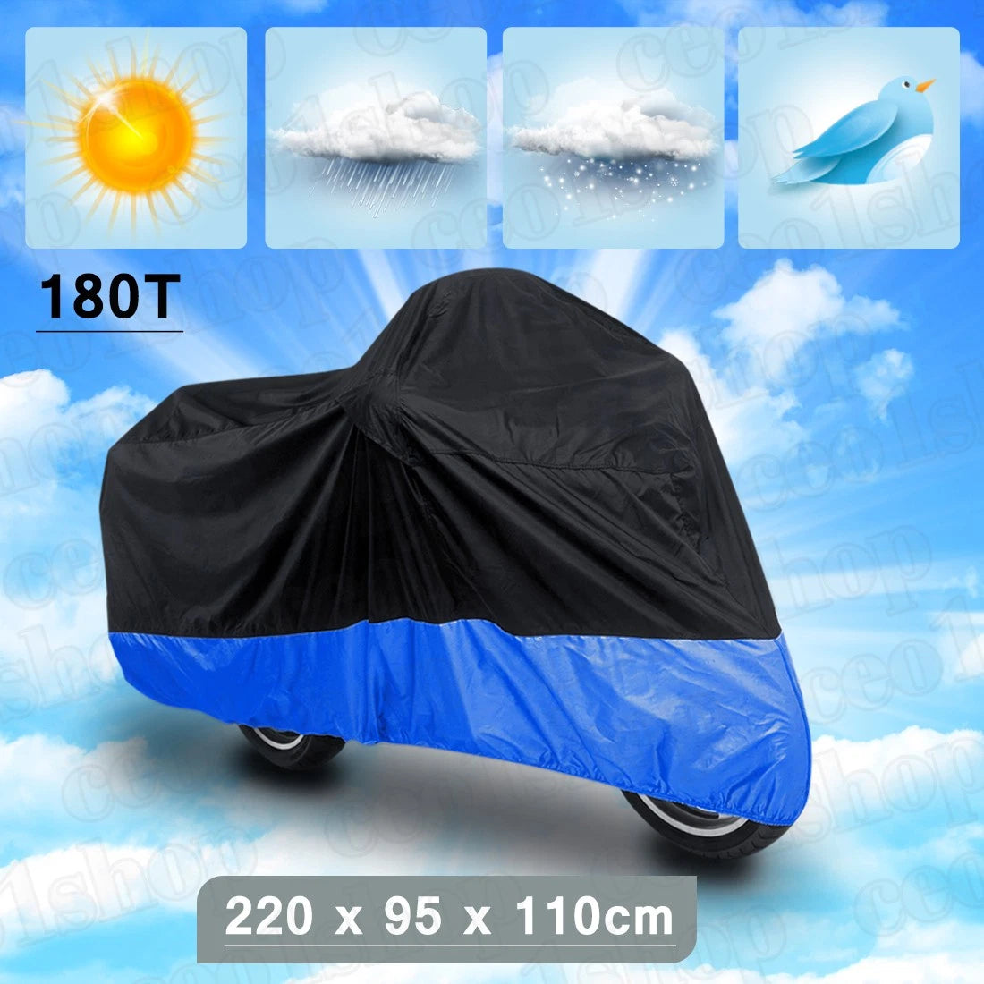 180T Black+Blue Outdoor Motorcycle Cover for Kawasaki Ninja 250 250R EX250