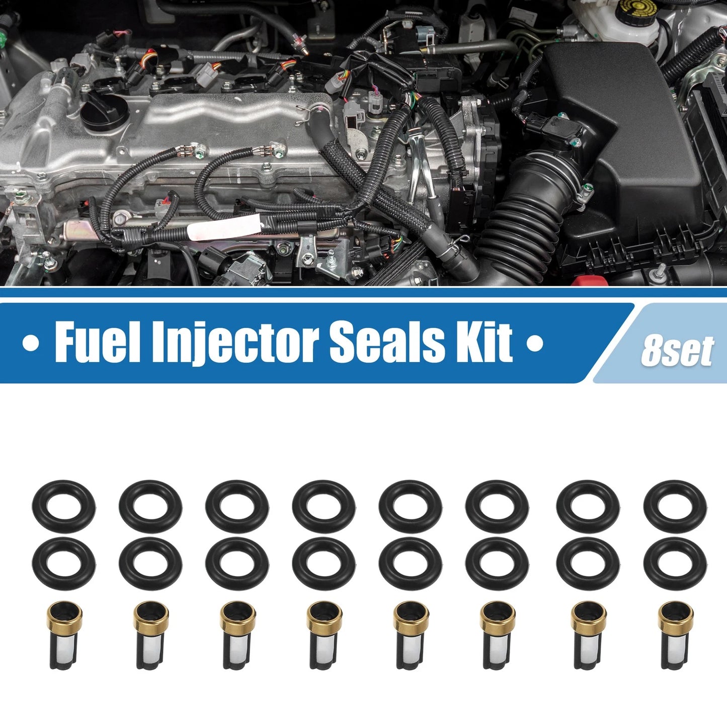 8 Set Fuel Injector O-Rings Seals with Micro Filters for Dodge Ram 1500