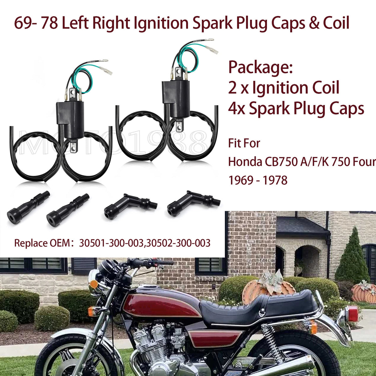 Ignition Coils & Spark Plug Caps for Honda 750 Four CB750 CB750A (1975–1978)