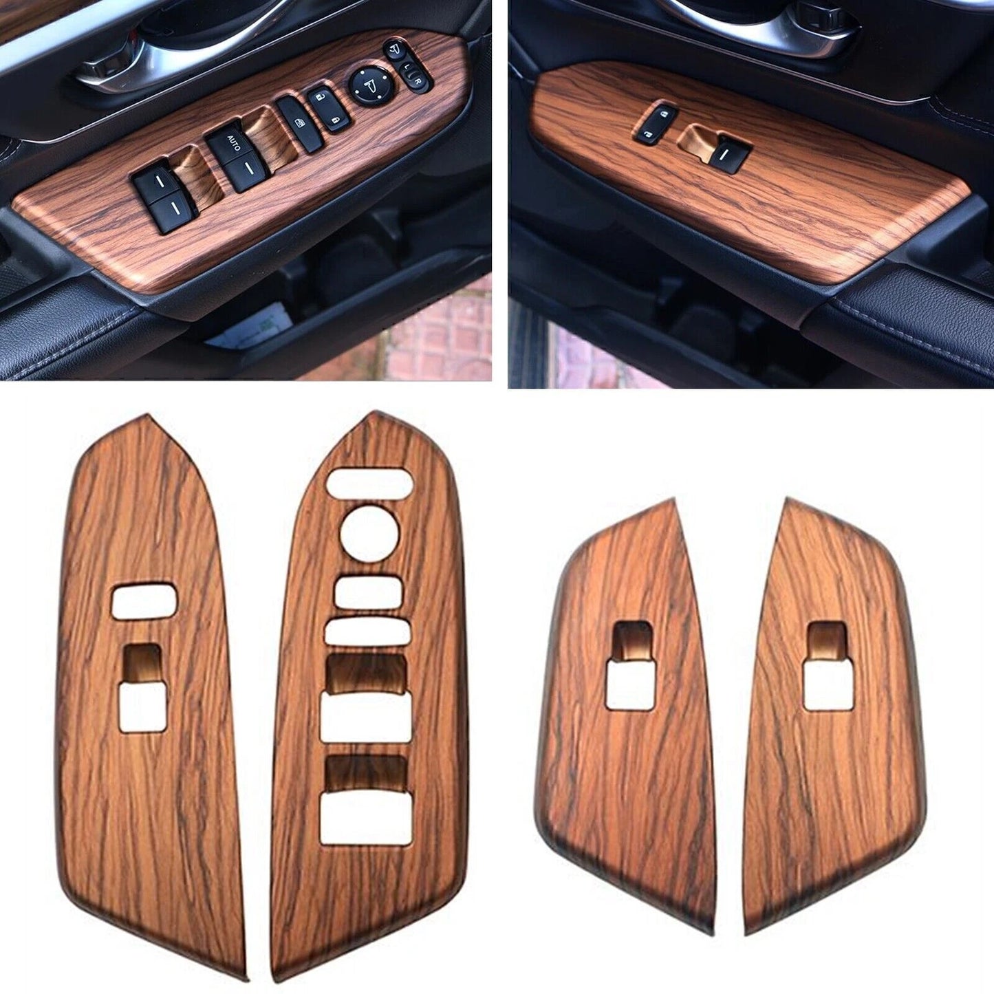 4 x Peach Wood Grain Window Control Switch Panel Trim for Honda CR-V (2017-2022)