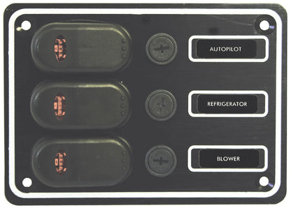 12V 3 Switch Panel Weatherproof Black Textured Alloy Pre-Wired