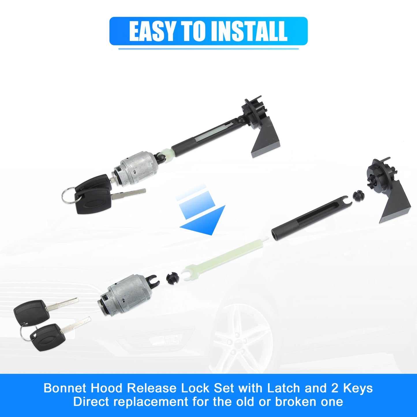 Bonnet Release Lock Kit with Latch & 2 Keys for Ford Focus (2004-2012)