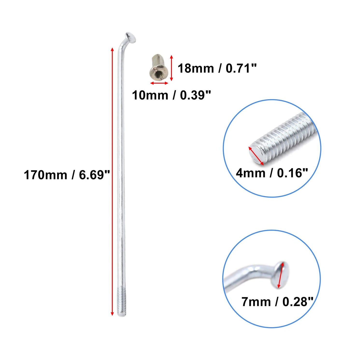 4mm Thread 170mm Motorcycle Wheel Spokes w Nipples for Make Model