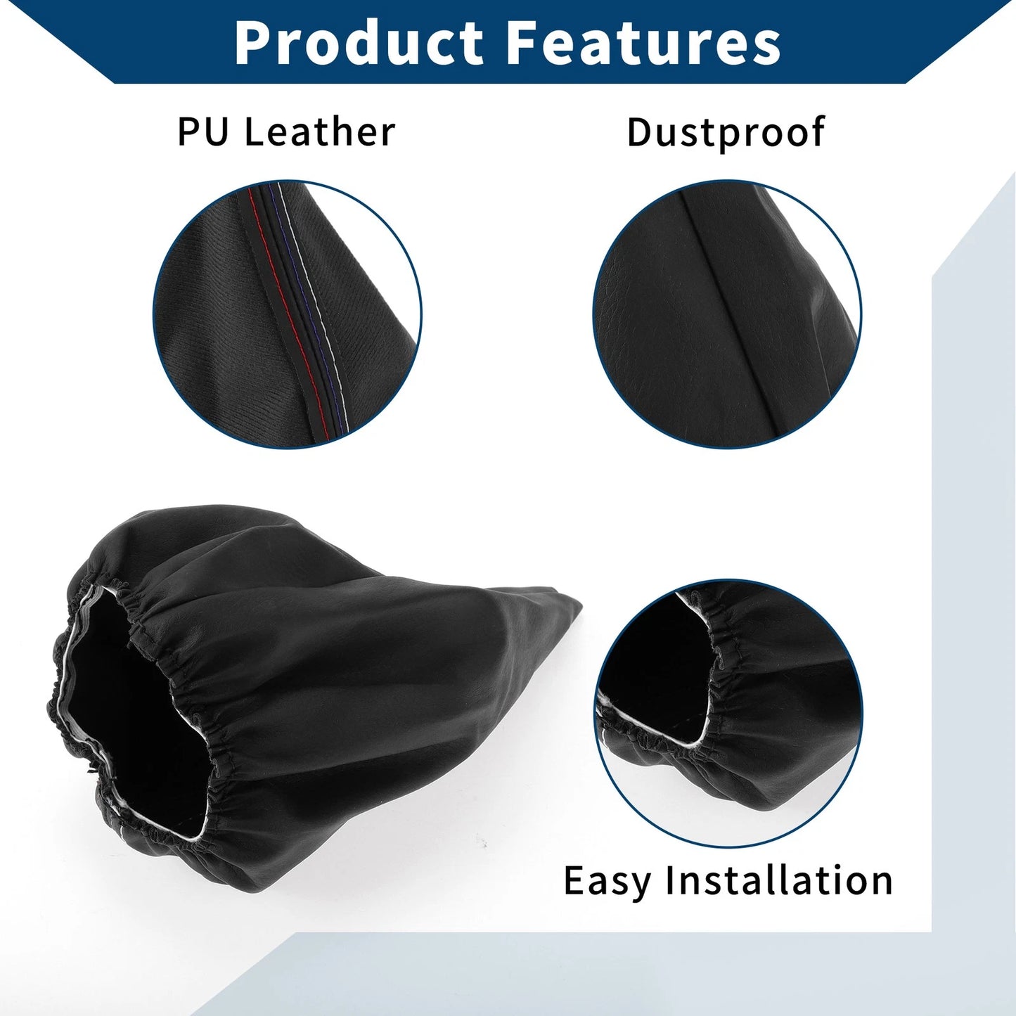 1 x Gear Shift Stick Gaiter Black Three-Color Lines Leather for BMW E30