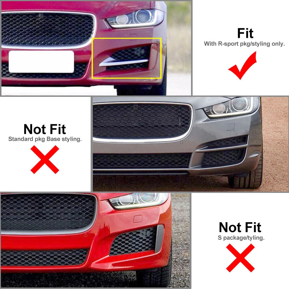 Black Front Bumper Outer Grill Covers for Jaguar XE R-Sport (2015-2019)