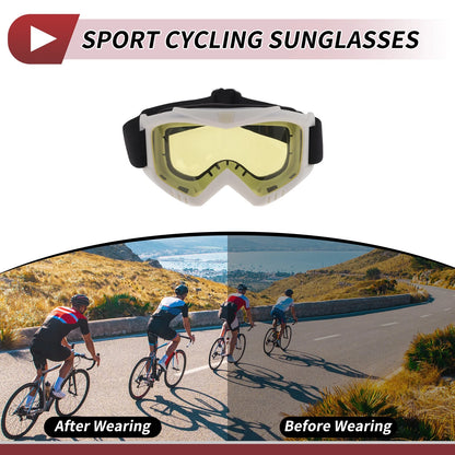1 Pc Motorcycle Riding Goggles Yellow Lens White Frame PC Cycling Sunglasses