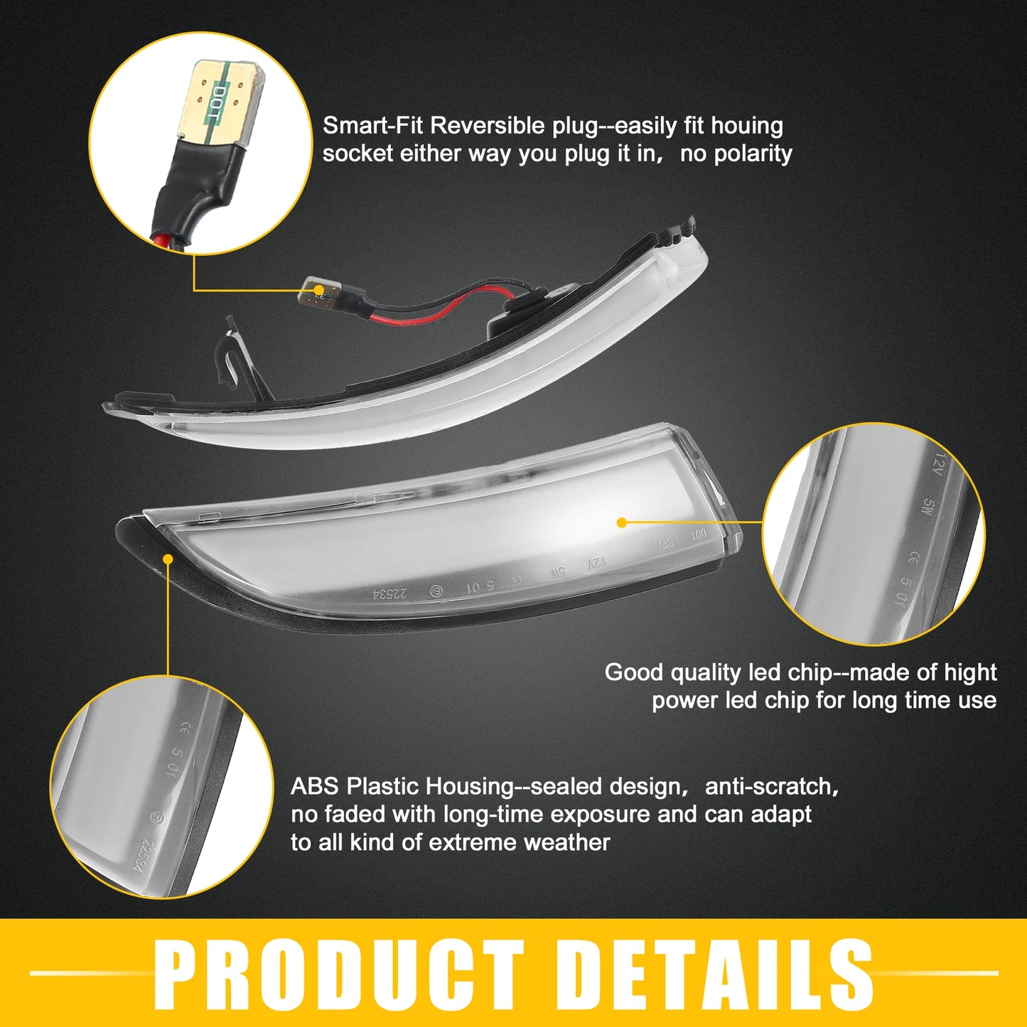 Mirror Turn Signal Light for Ford (Plastic Black Clear) 1 Pair