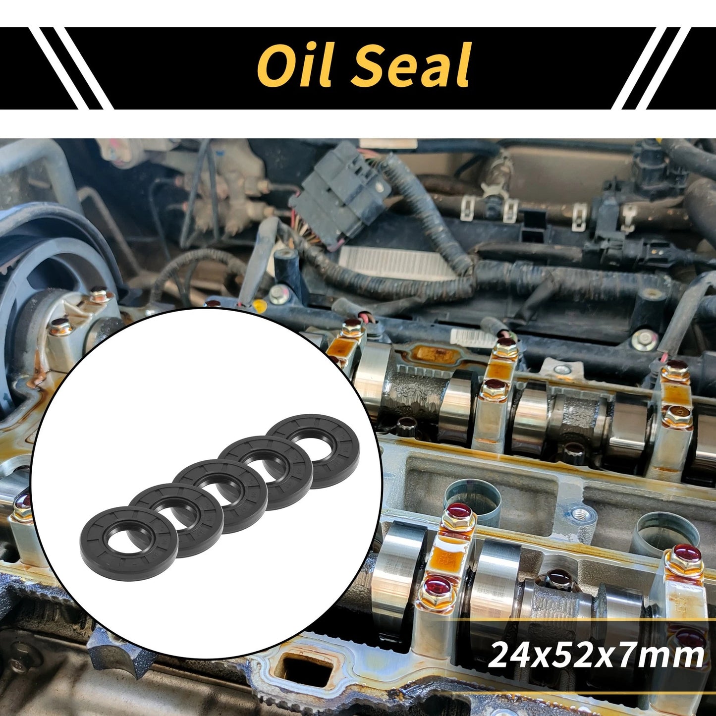 Oil Seal 24x52x7mm 5 x Seal Ring Rotary Shaft NBR Rubber for Car