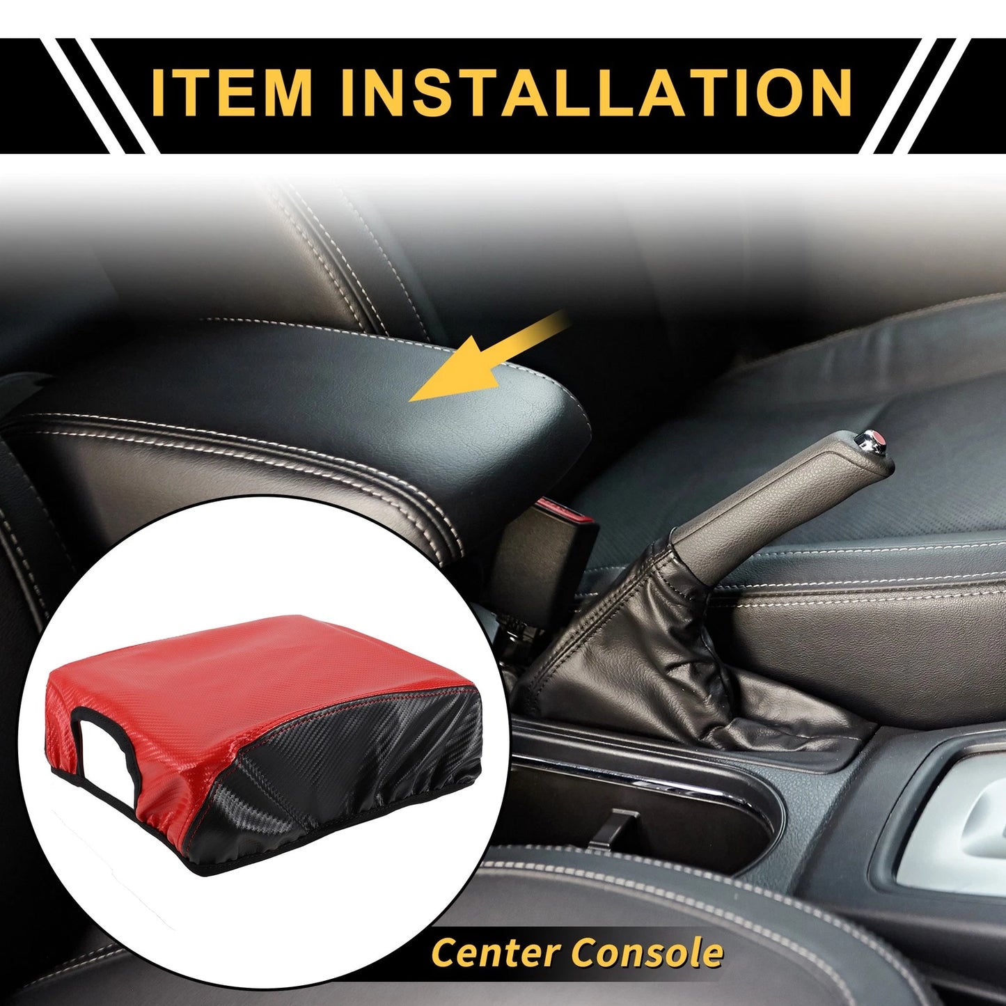 Console Lid Armrest Cover for Ford F-150 (2015-2020) Carbon Fiber Red