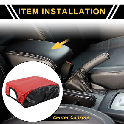 Console Lid Armrest Cover for Ford F-150 (2015-2020) Carbon Fiber Red