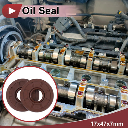 Oil Seal 2 x 17x47x7mm Rotary Shaft Seal FKM Brown for MakeModel