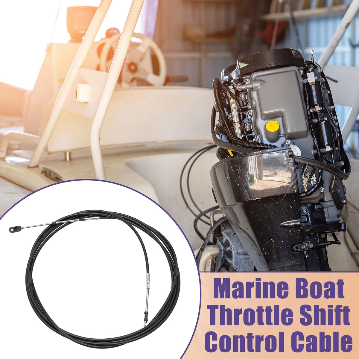 2 x Marine Throttle Control Cable Black with Fastening Head for Boats