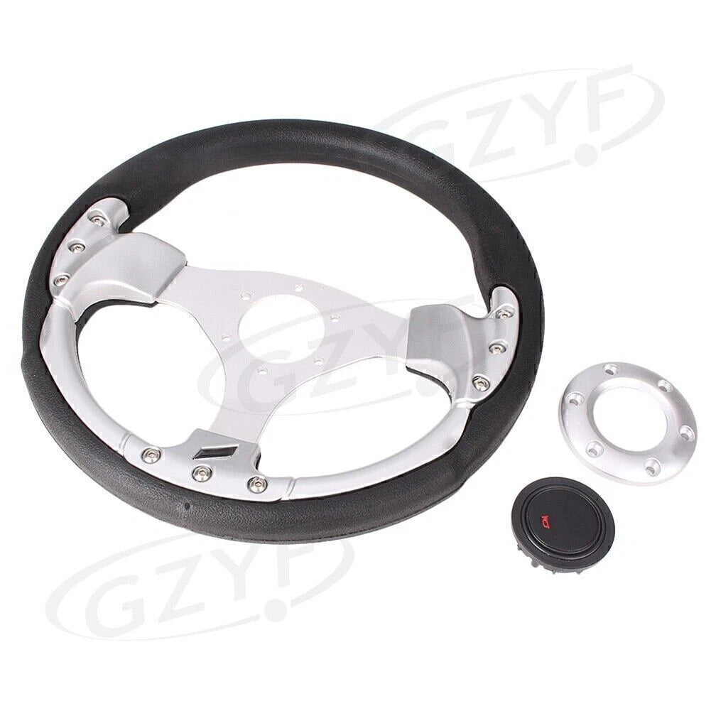 13" Racing Steering Wheel Leather PVC w/ Horn Button for Universal Car