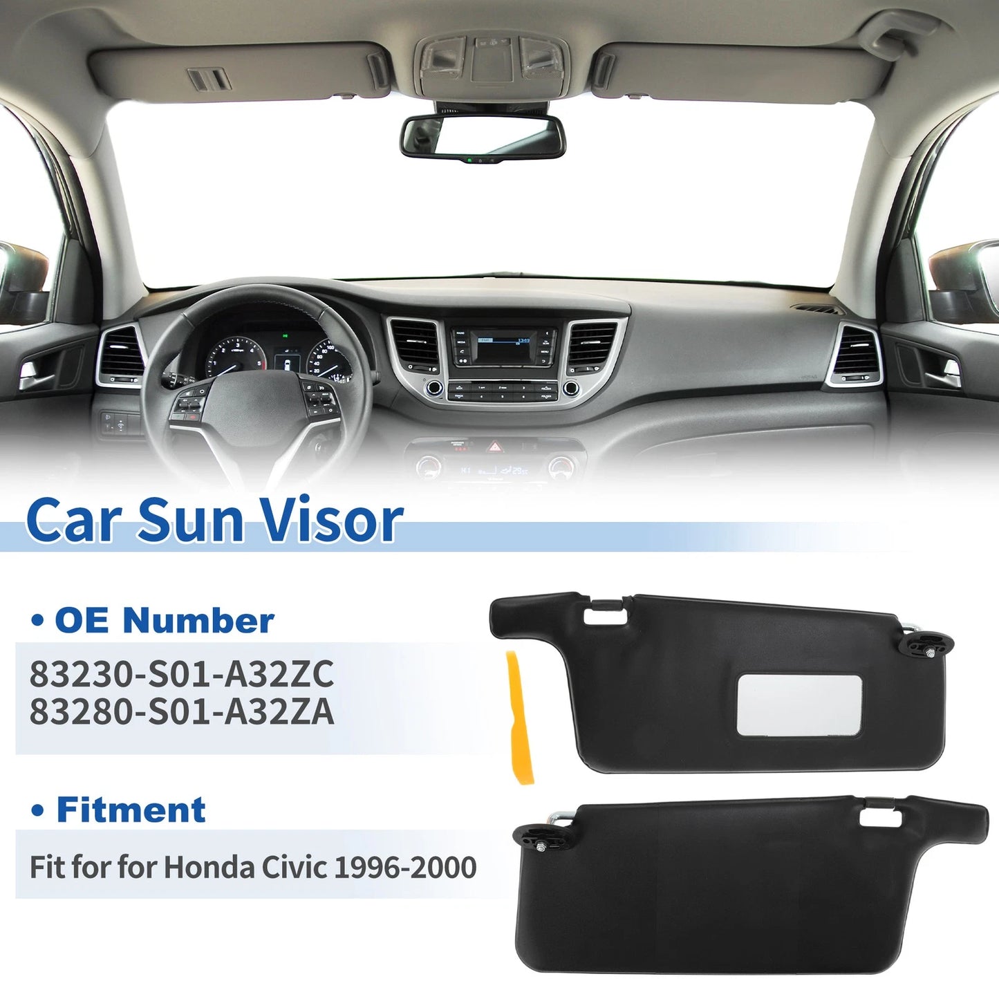 Left & Right Sun Visors for Honda Civic (1996-2000) Black  No.83230-S01-A32ZC