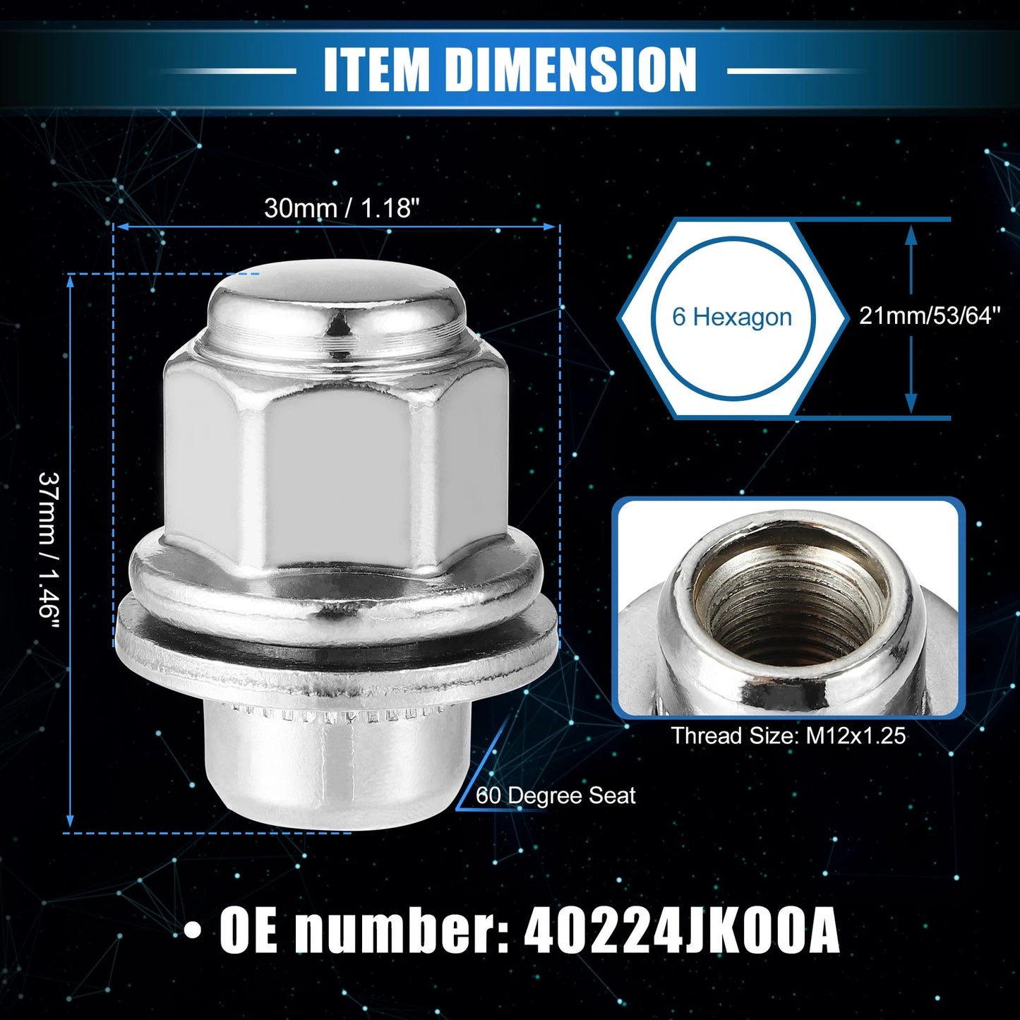 20 x Lug Nuts M12x1.25 for INFINITI EX35 (2008-2012)
