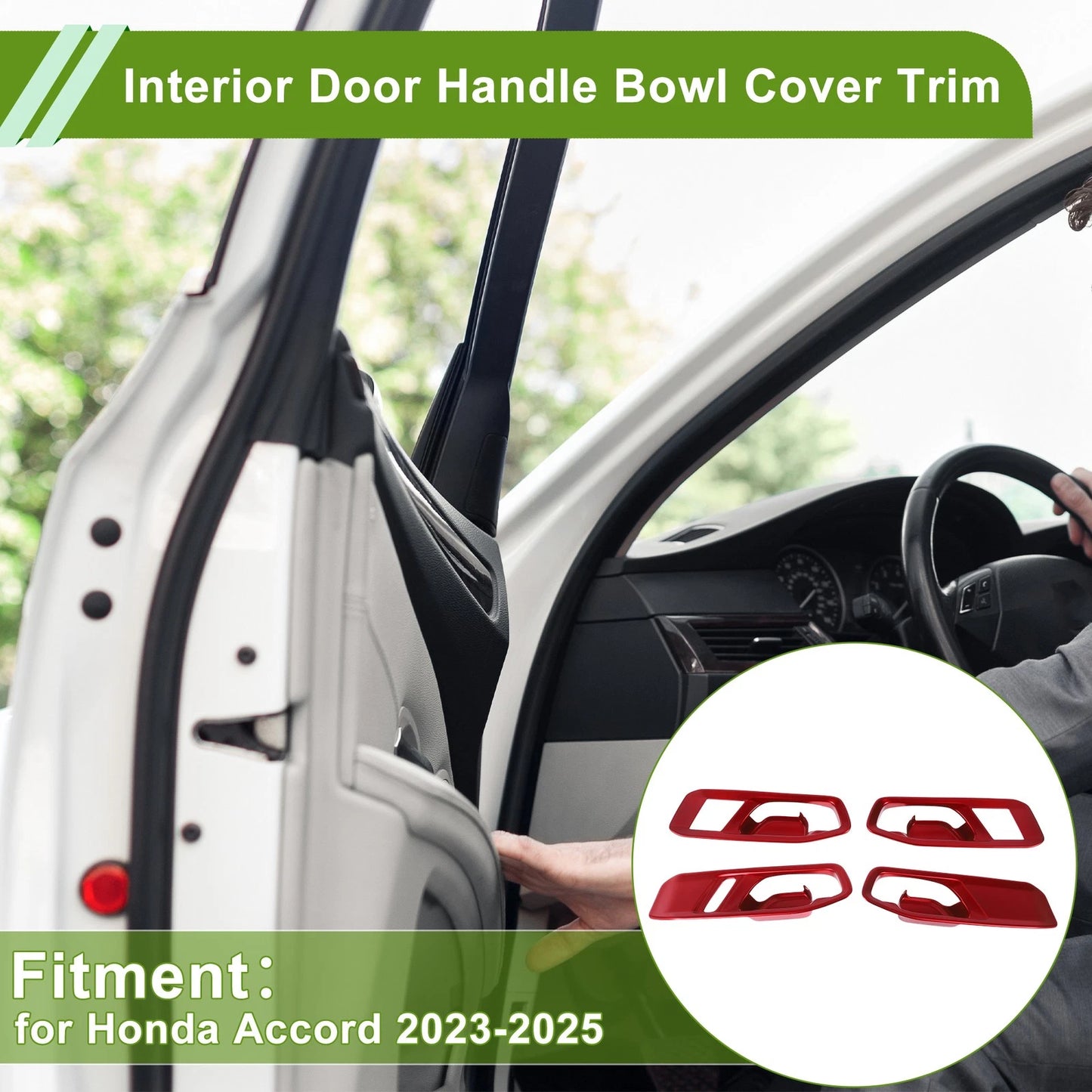 Red ABS Interior Door Handle Bowl Cover Trim for Honda Accord (2023-2025) 4 x