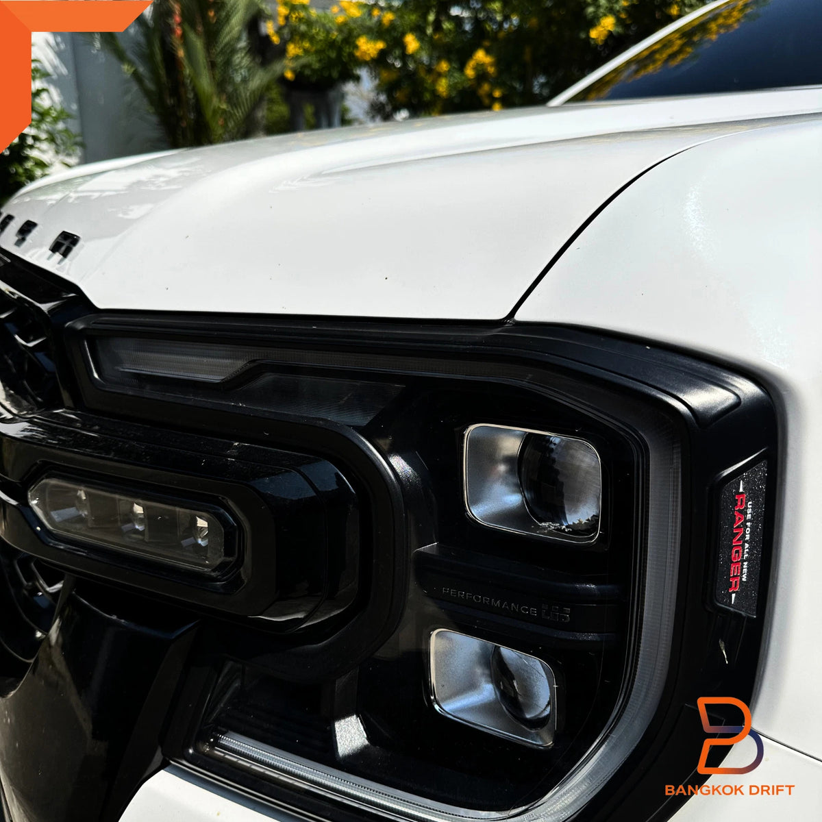 Matte Black Red Headlight Cover Trim for Ford Ranger Raptor (2022-2025)