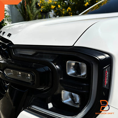 Matte Black Red Headlight Cover Trim for Ford Ranger Raptor (2022-2025)