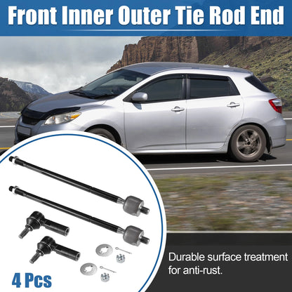 4 Pcs Front Inner Outer Tie Rod Ends for Toyota Matrix (2003-2008)