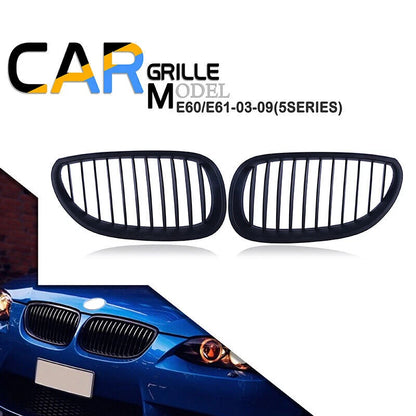 2 x Front Kidney Grille Covers for BMW E60 E61 5-Series (2003-2010) Matte Black