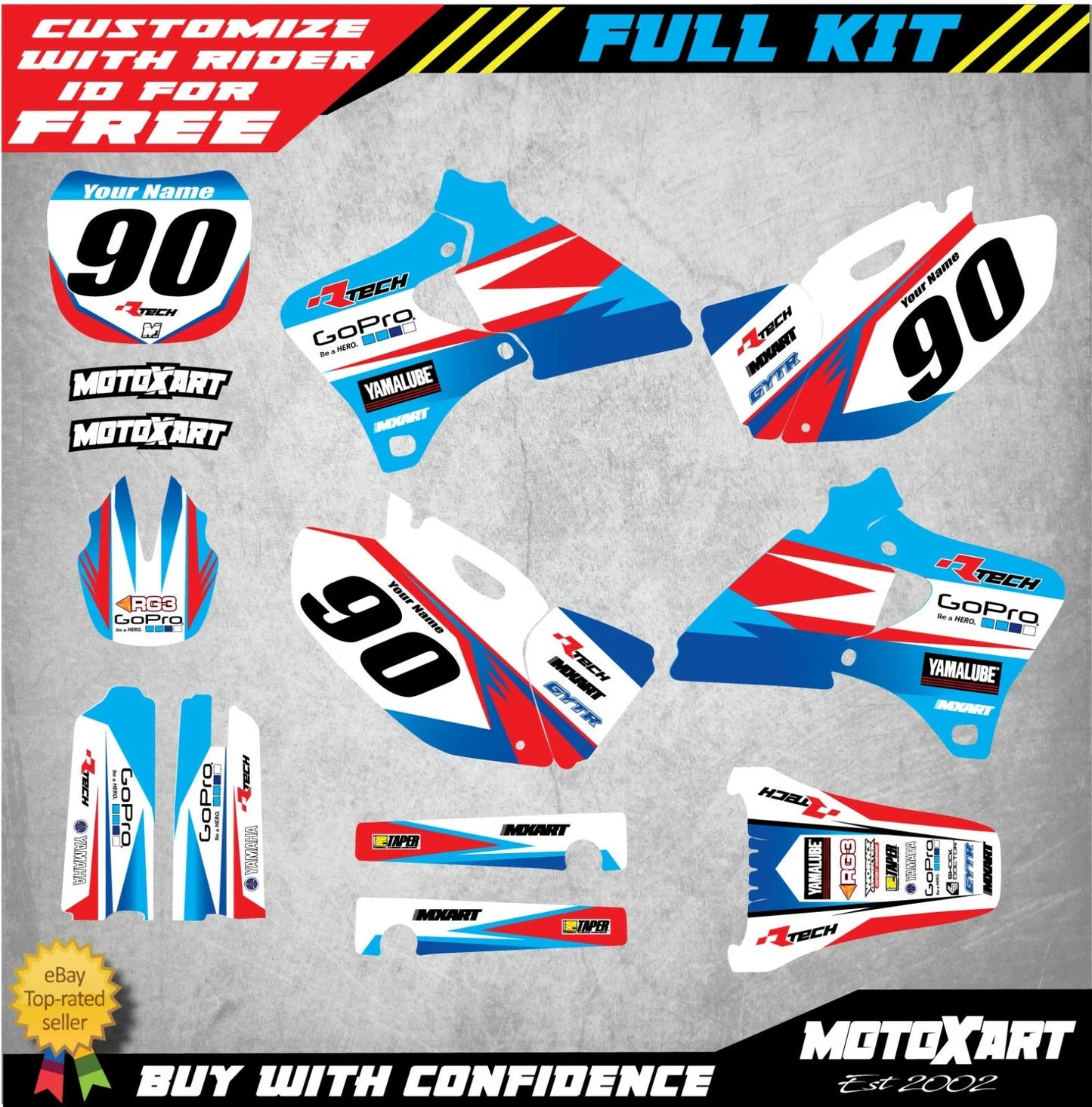 Custom Graphics Full Kit for Yamaha YZF 426 (1998-2002) FORTRESS STYLE Decals