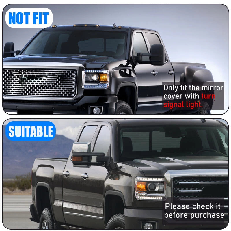 Black Tow Mirror Cap Cover Assemblies for Chevy Silverado GMC Sierra (2014-2019)